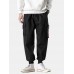 Mens Letter Print Push Buckle Pocket Cotton Drawstring Cuffed Cargo Jogger Pants