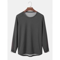 Men Solid Color Breathable Quick Dry Round Neck Long Sleeve T  Shirt