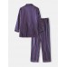 Mens Basic Striped Silk Thin Long Sleeve Home Casual Pajama Set