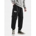 Mens Solid Color Applique Cotton Drawstring Cuffed Cargo Jogger Pants