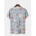 Men Cotton Allover Tropical Print Round Neck Short Sleeve Leisure T  Shirts