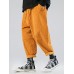 Mens Solid Color Corduroy Multi Pocket Loose Drawstring Pants