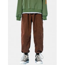 Mens Solid Color Multi Pocket Mid Waist Drawstring Cargo Pants